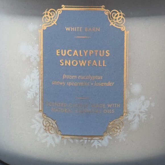 BBW Eucalyptus Snowfall White Barn Bath & Body Works 3 Wick Candle - Picture 3 of 10